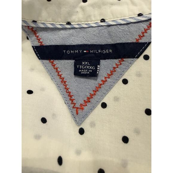 Tommy Hilfiger Women's Polka Dot Navy Ivory Size 2X Roll Tab Sleeve - Picture 3 of 10